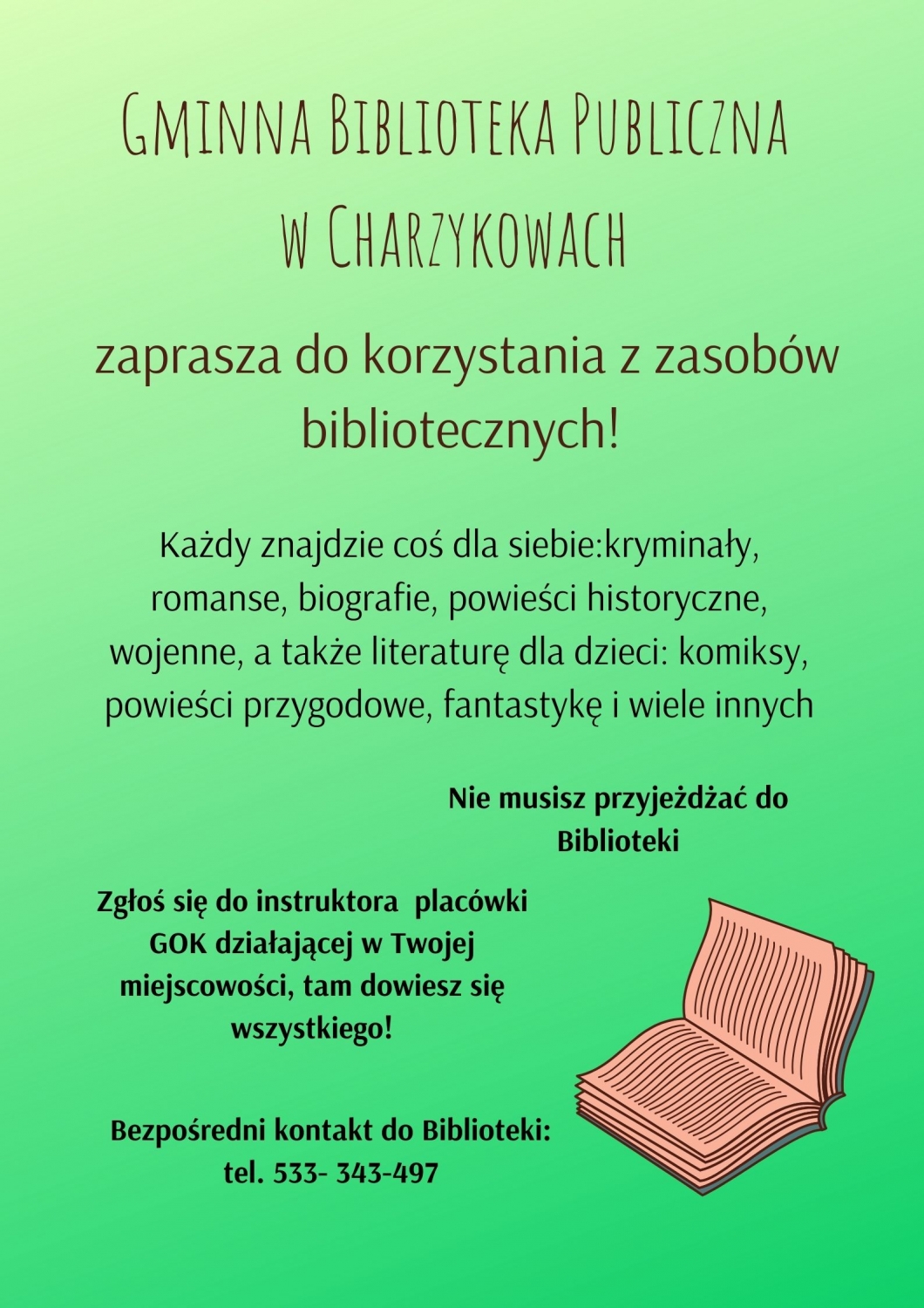 Gminna Biblioteka Publiczna w Charzykowach zaprasza!